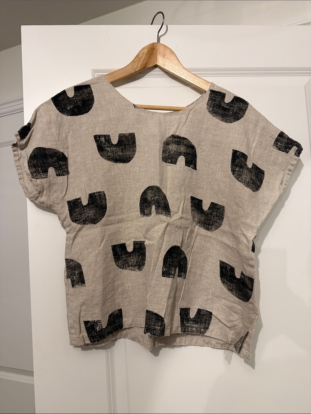 Love To Love You Linen Top Blouse with Hand Printed Rainbows Made in PDX M
